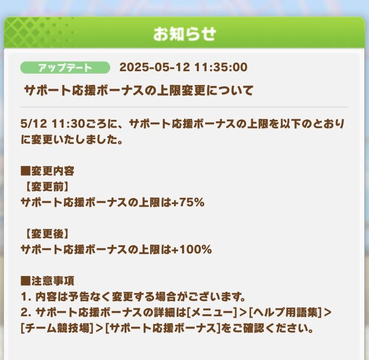 [Uma Musume: Pretty Derby] Change in the upper limit of support encouragement bonus… this is